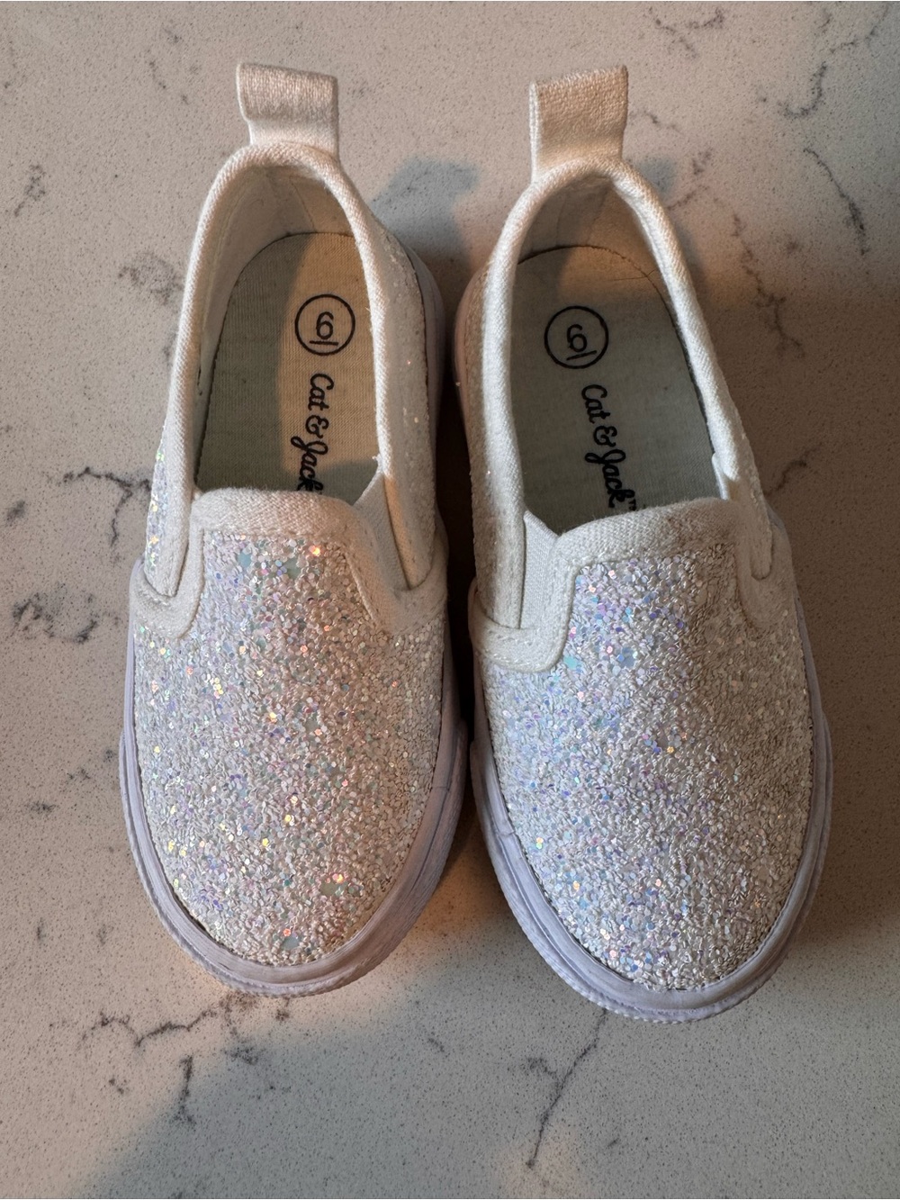 Cat & Jack Girls' Iridescent Glitter Slip-On Sneakers - White